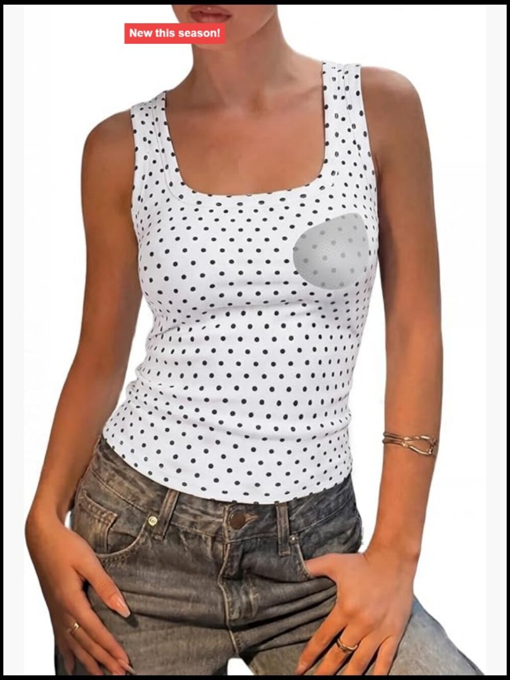 Padded Cotton Ribbed Tank Top Square Neck Sleeveless Built in Bra